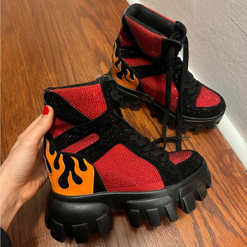 sparkly red & black ankle boots